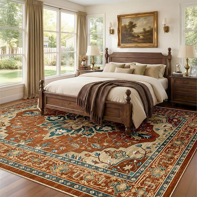 RELEANY Area Rugs 9'x12' Washable Non-Slip, Floral Vintage Distress Print - Image 2