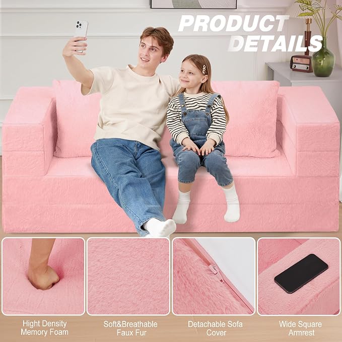 Futon Sofa Bed with Pillow, 3-in-1 Sleeper Sofa Bed with Removable Cover - Image 8