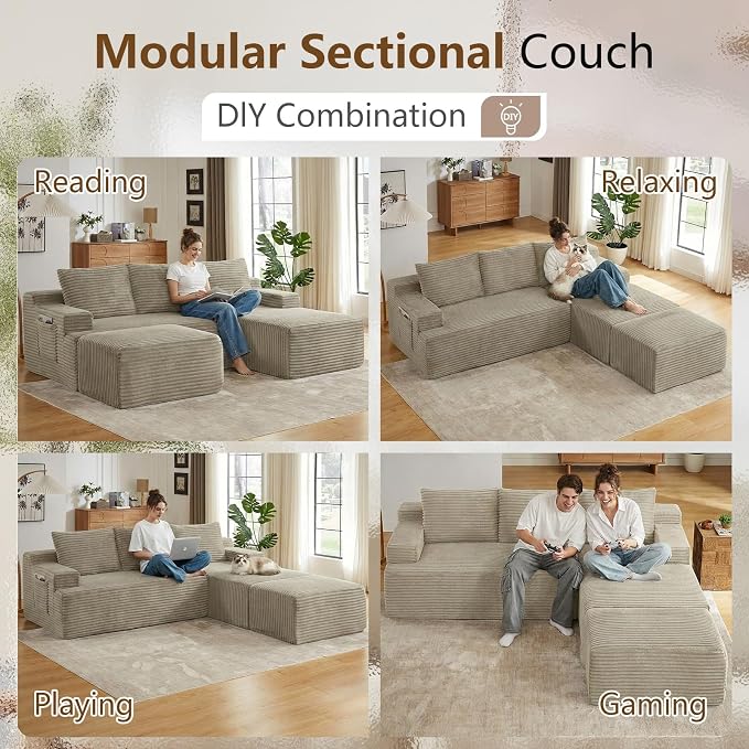 96" Cloud Sectional Couch U-Shaped Chaise - Image 5
