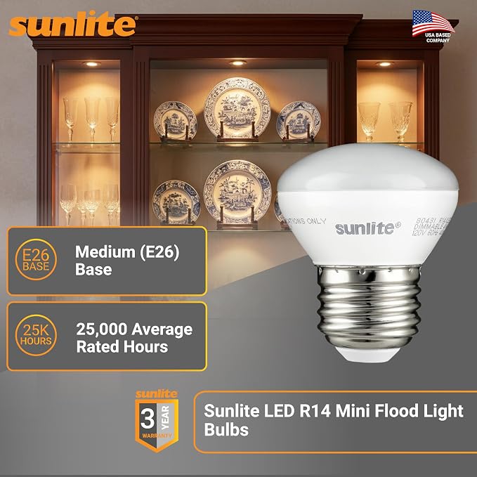 Sunlite LED R14 Mini Flood Light Bulbs, 4 Watts, 250 Lumens, Medium Base - Image 2