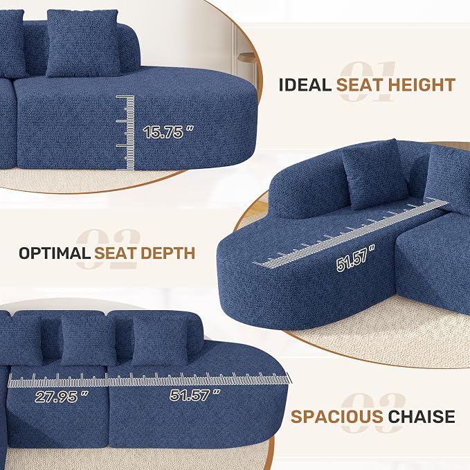114 Inch Boneless Couches for Living Room, Modern Modular Sectional Sofa - Image 5