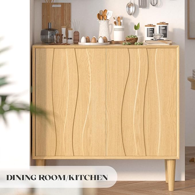 Easyego 63″ Mid Century Modern Sideboard Buffet Cabinet, Natural Wood Accent - Image 6