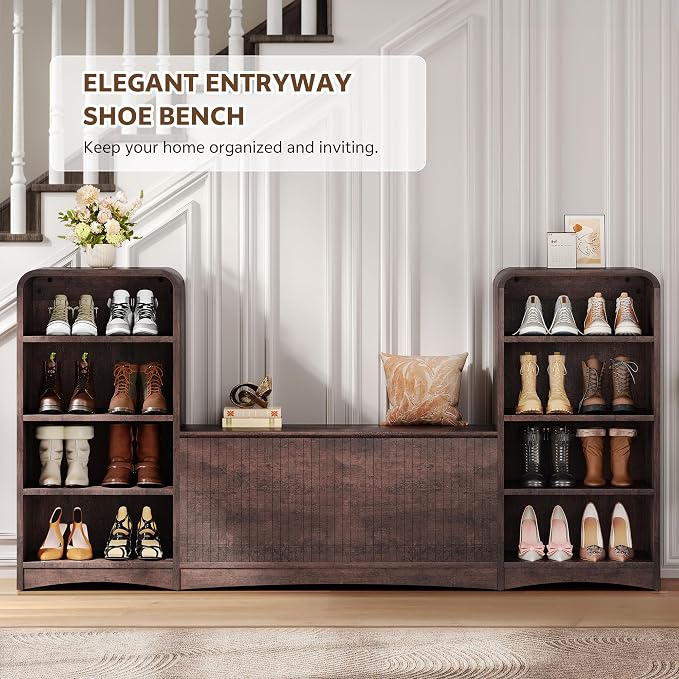 Shoe Cabinet with Bench, U-Shaped Shoe Storage Bench, Tall Shoes Cabinet with - Image 8