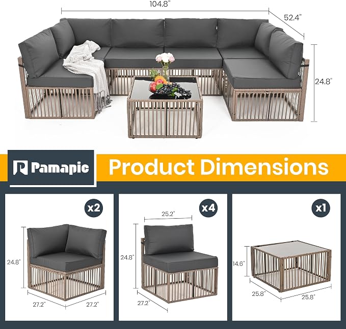 Pamapic 7 Piece Outdoor Sectional Sofa Set, All-Weather Patio Furniture - Image 5