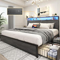 Lifezone King Bed Frame with 2-Tier Storage Headboard, Metal Platform Bed Frame by Lifezone