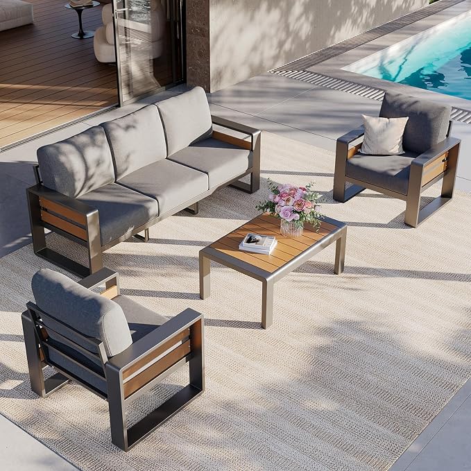 Aoxun Aluminum Patio Furniture Set, 5 Seats Luxury Metal Patio Conversation Sets - Image 9