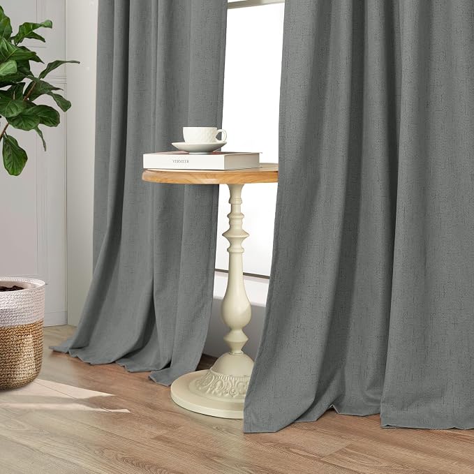 Charcoal Grey Curtains for Bedroom 2 Panel Set 63 Inch Length 100% Blackout - Image 7