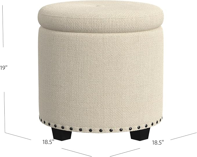 HomePop Home Decor | Upholstered Round Storage Ottoman - Image 3