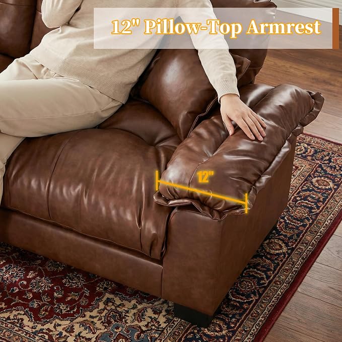Faux Leather Sofa, Mid Century Modern Deep Loveseats, Comfy Cloud Couch - Image 8