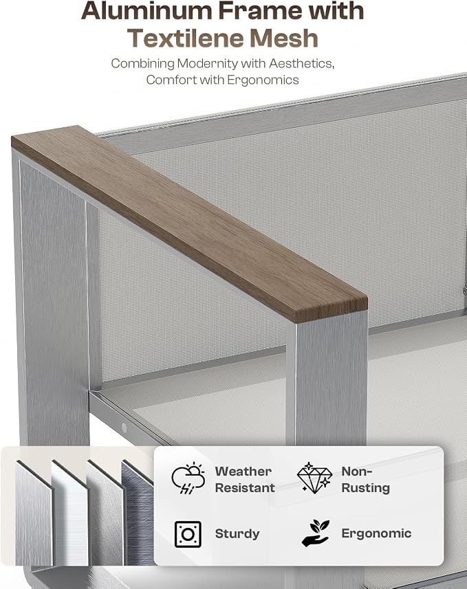 Outdoor Patio Furniture Set, 5 Seats Aluminum Patio Conversation Sets - Image 4