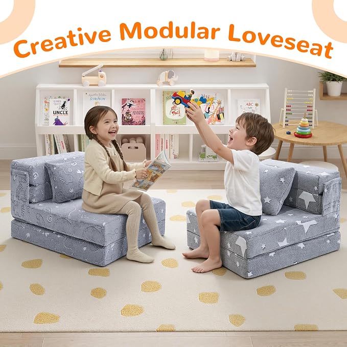 MeMoreCool Kids Tri-Fold Sofa Bed – Glow Star Floor Mattress & Foldable Futon - Image 6
