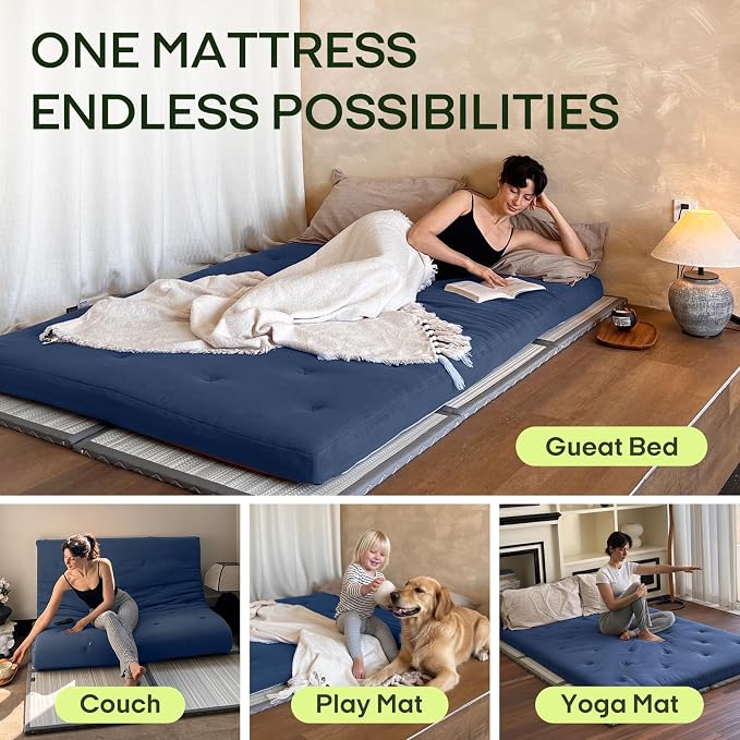ZonLi Japanese Floor Futon Mattress Twin Size 75"x 39", 100% Cotton Cover 2.5'' - Image 4
