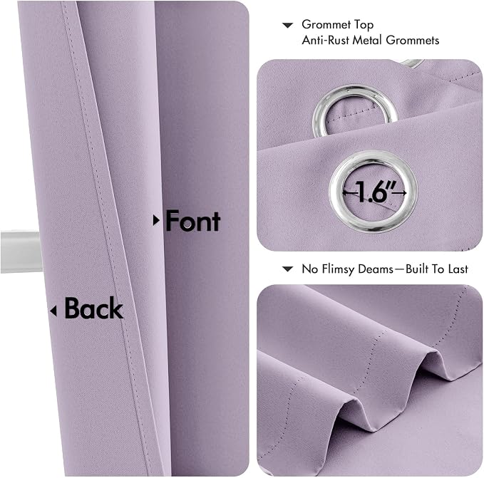 MIULEE Lilac Blackout Curtains for Bedroom Living Room 72 Inches Long 2 Panels - Image 4