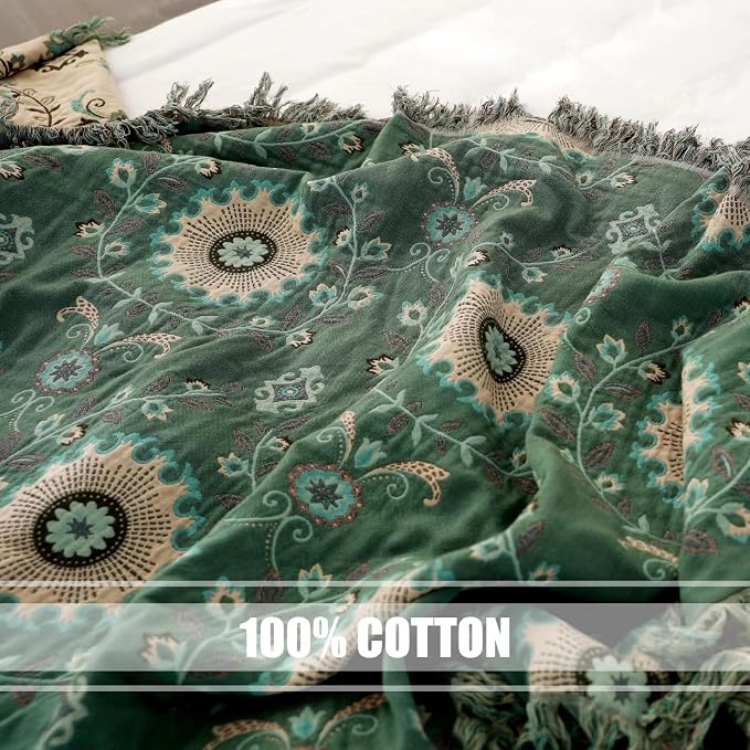 Boho Throw Blanket for Bed 100% Cotton Ultra Soft Rustic Quilt Summer Blanket - Image 7