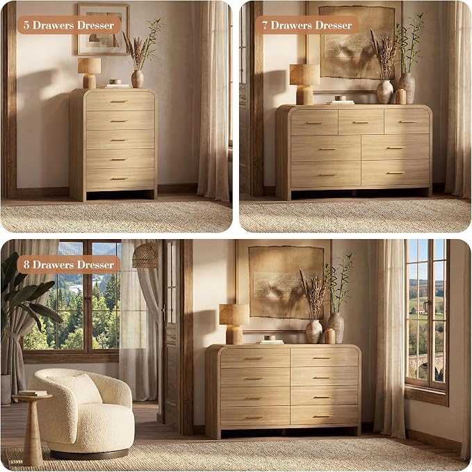 Curved 7-Drawer Dresser for Bedroom, 53.82" Wide Modern Chest of Drawers - Image 9