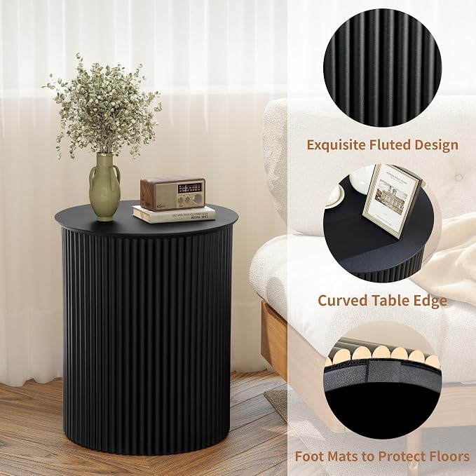 AVZEAR Small Round Side Table Fluted Night Stand Set of 2, 17.7" Mid Century - Image 4