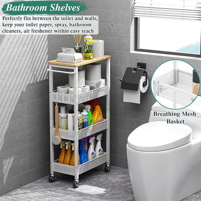 OKZEST Utility Slim Storage Cart, 4-Tier Narrow Bathroom Organizers and Storage - Image 3