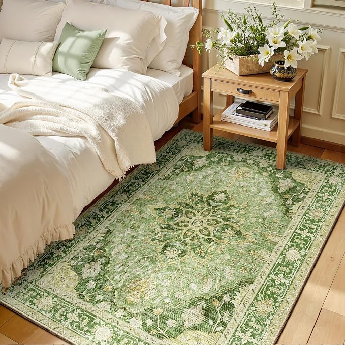 RELEANY Area Rugs 3'x4' Washable Non-Slip, Floral Vintage Distress Print by RELEANY
