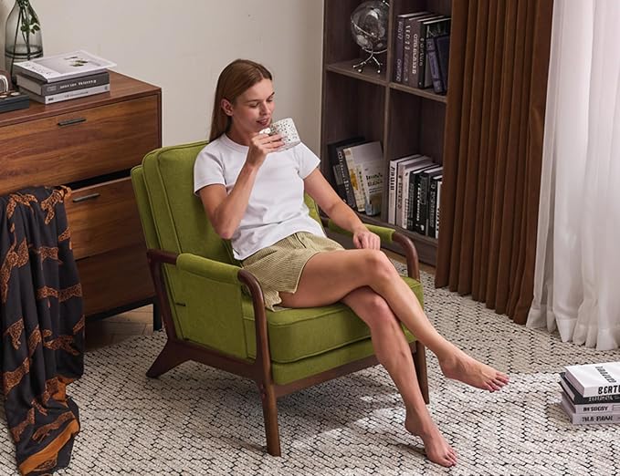 Mid Century Modern Chair Set of 2, Upholstered Lounge Arm Chair - Image 5