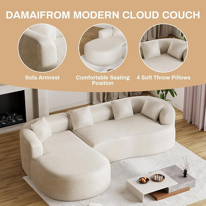 Luxury Modern Tight Curved Back Sofa, 4 Seater Modular Chenille Sectional - Image 6