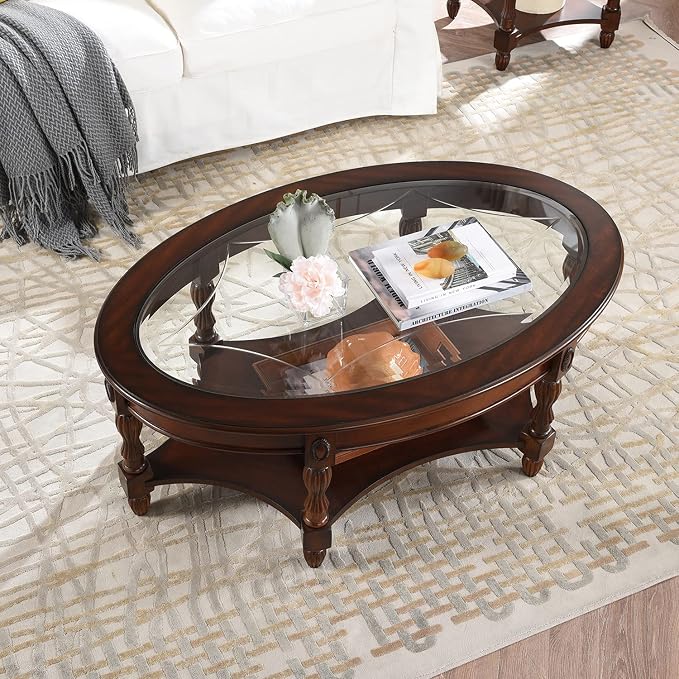 Traditional Solid Wood Oval Coffee Table, Elegant Center Table - Image 7