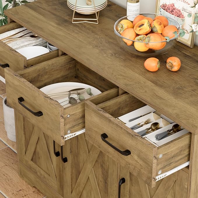 HOSTACK Modern Farmhouse Buffet Sideboard Cabinet, Barn Doors Storage Cabinet - Image 7