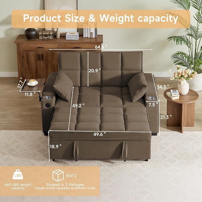 Auvsoce 65'' Convertible Sleeper Sofa Bed - Image 2