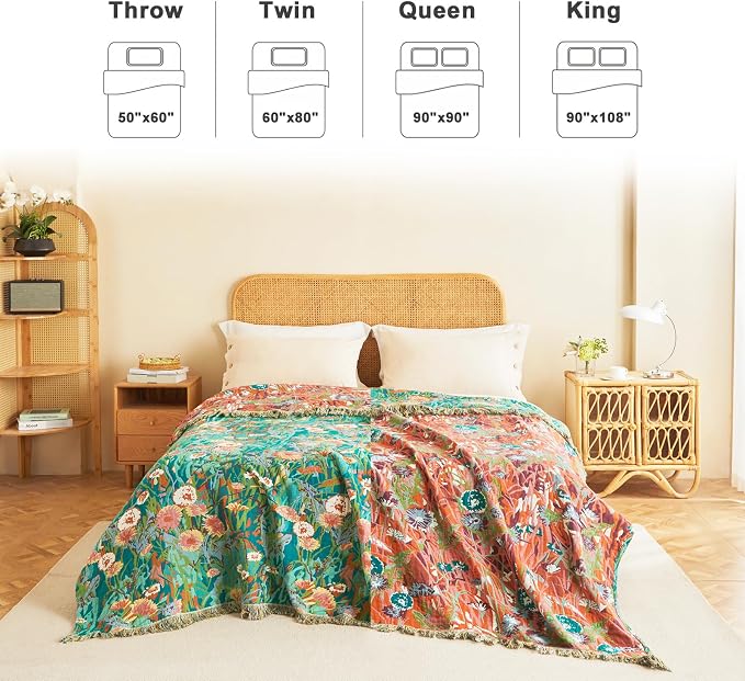 LUTBM Boho Throw Blanket for Bed Cotton Summer Blankets Twin Size for Bedroom - Image 3