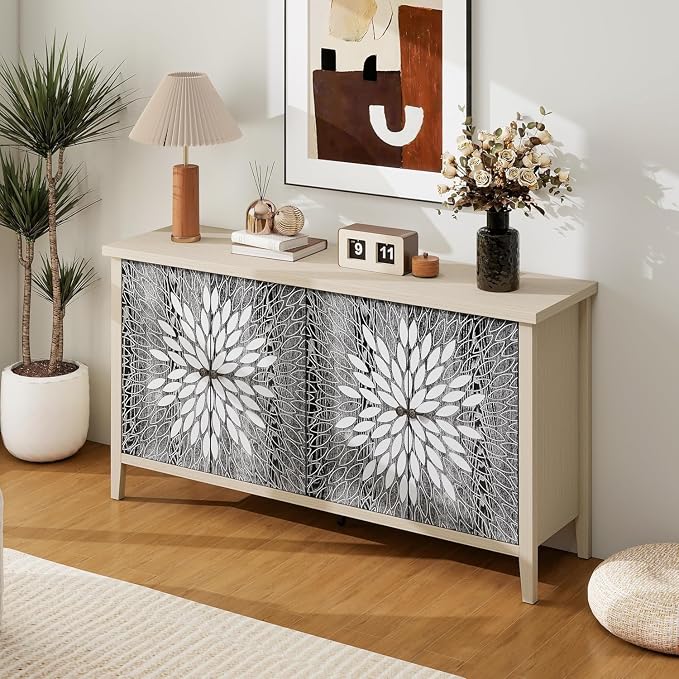 58" Carved Sideboard Buffet Cabinet - Image 6