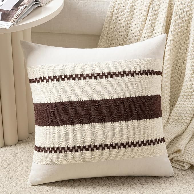 Fancy Homi Set of 1 Boho Brown Decorative Throw Pillow Cover 20x20 Inch by Fancy+Homi