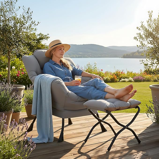 Welnow Lazy Chair with Ottoman, Modern Accent Chair with Armrests and a Side - Image 2