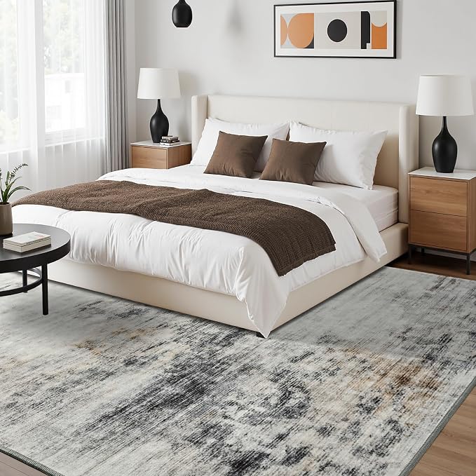 Toneed Abstract Area Rug Modern Washable Rug Soft Non Slip Rug Low Pile - Image 4