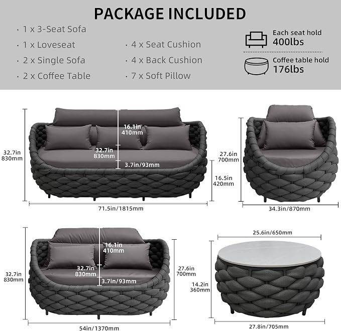 TWT 6-Piece Patio Furniture Set, Modern Outdoor Conversation Set Aluminum - Image 3