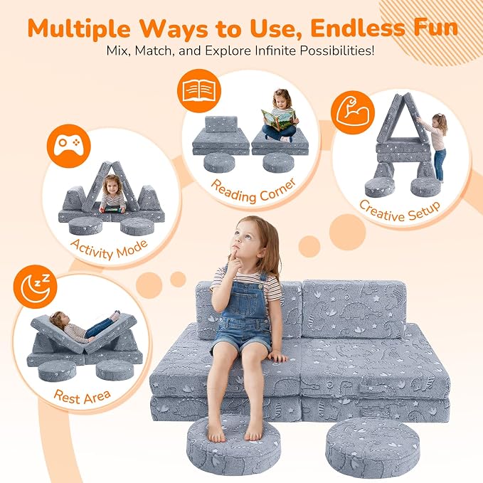 MeMoreCool Modular Kids Couch, 8-Piece Toddler Couch Play Couch & Kids Sofa Set - Image 4