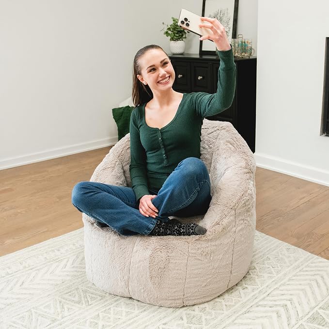Big Joe Milano Bean Bag Chair for Kids, Ultra-Soft Taupe Plushie Polyester Blend - Image 6