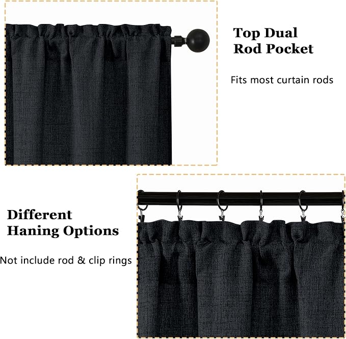 OWENIE Black Valances for Windows 1 Pcs, Light Filtering Textured Farmhouse - Image 4