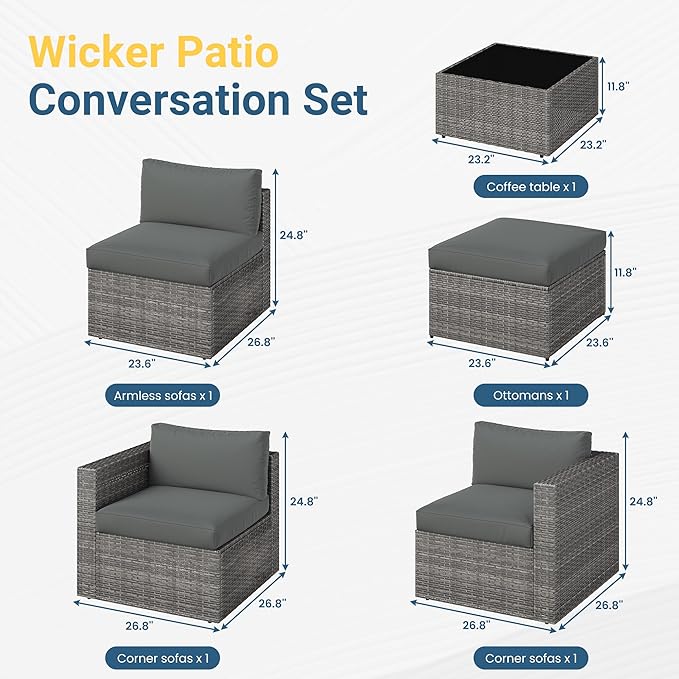 Wisteria Lane 5-Pieces Outdoor Patio Furniture Set, All Weather Wicker Rattan - Image 2
