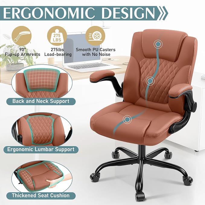 Leather Office Chair, PU Home Computer Desk Chairs - Image 6