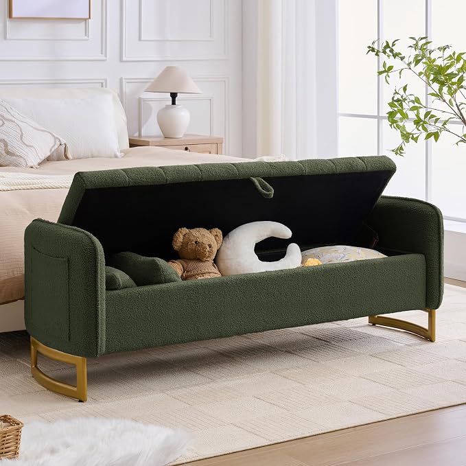 66'' King Size Storage Bench for Bedroom, Teddy Boucle End of Bed Benches for - Image 8