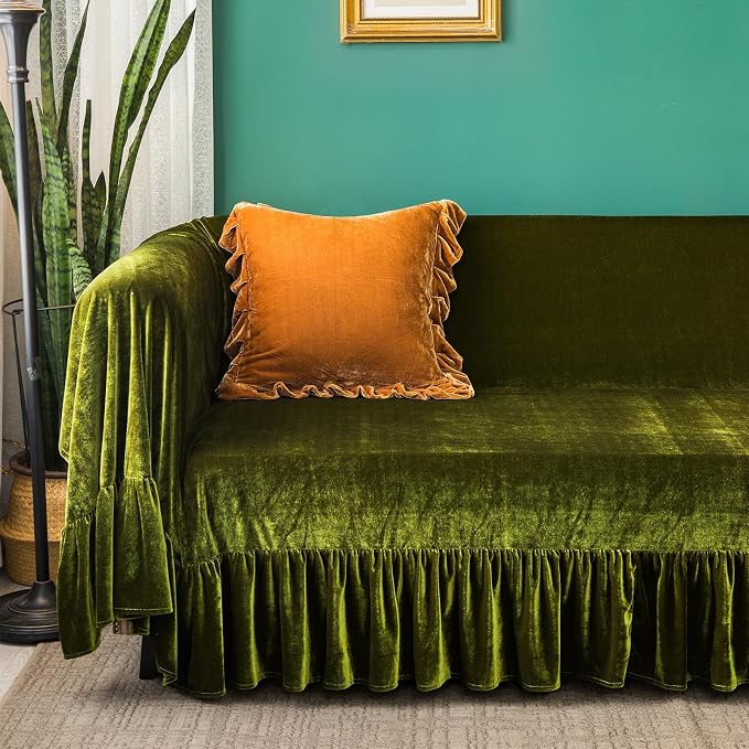 Polyester Sofa Cover Soft Decorative Luxurious Solid Exquisite Ruffle Trim - Image 2