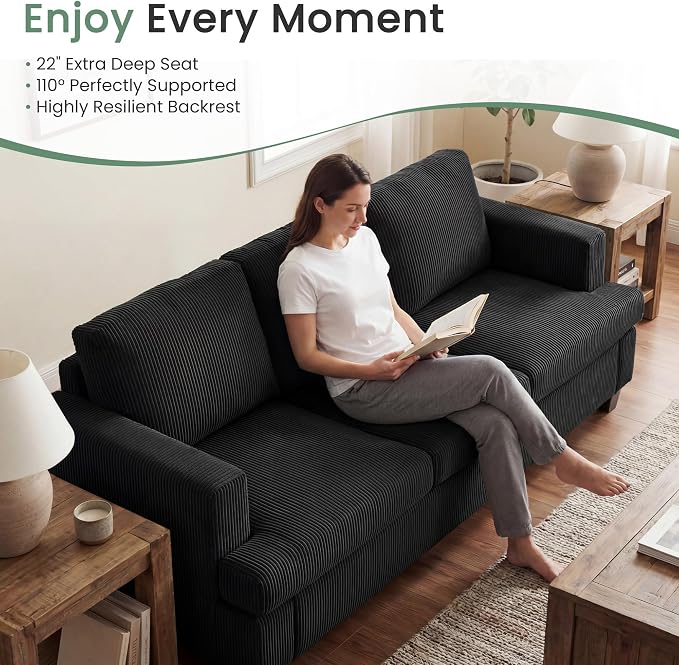 2 Pieces Corduroy Couch Set for Living Room, Deep Seat Floor Couch for Bedroom - Image 4