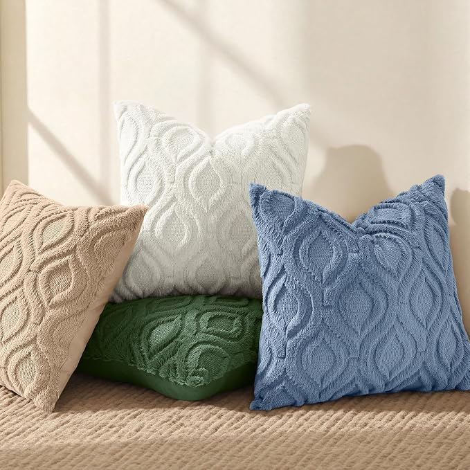 decorUhome Throw Pillow Covers 24x24 Inch Set of 2, Soft Plush Faux Wool Blue - Image 5