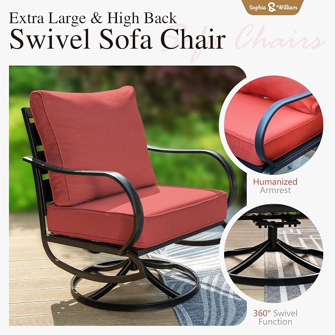 Sophia & William 2 Pieces Patio Furniture Sets Metal Sofa Chairs Patio Cushion - Image 4