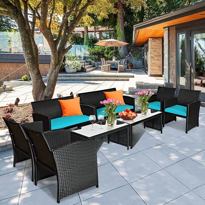 Tangkula 4 Pieces Patio Wicker Conversation Furniture Set, Patiojoy Sofa & - Image 4