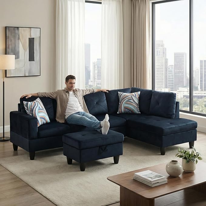 97" L Shaped Couch Set Velvet, Modular Sectional Couches - Image 7