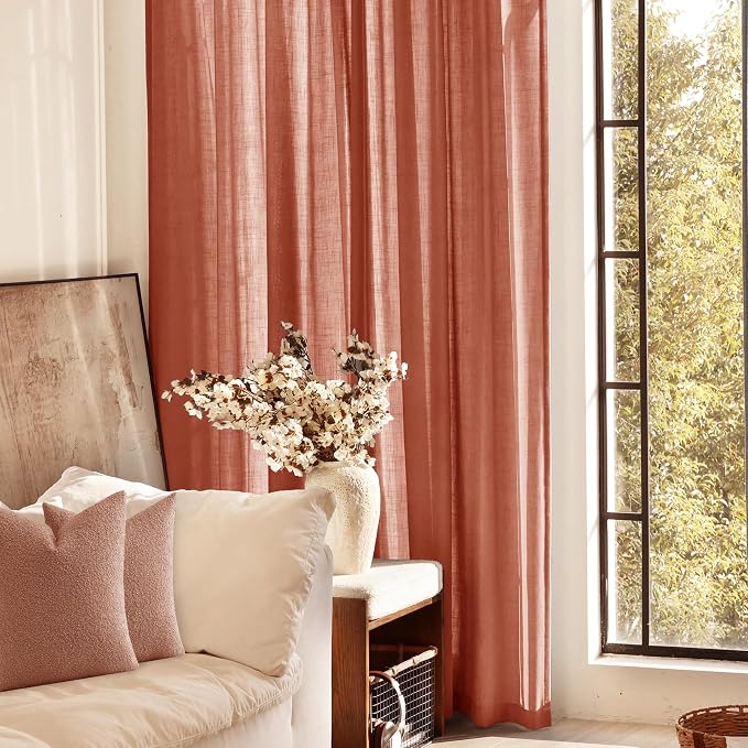 96 inch Linen Terracotta Curtains 2 Panels - Image 7