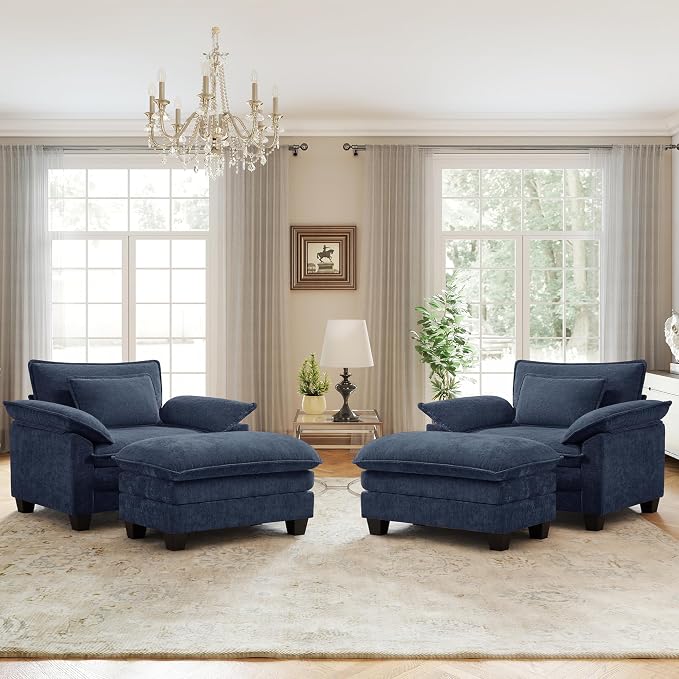 Oversized Accent Chair with Ottoman Set of 2, Upholstered Armchair with Extra by choairy
