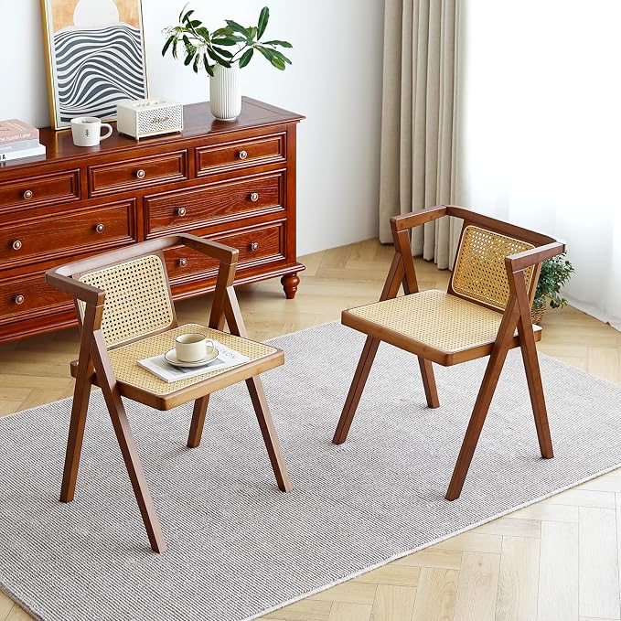 Furlide Rattan Dining Chairs Set of 2, Mid-Century Accent Armchair, Wicker Chair - Image 8
