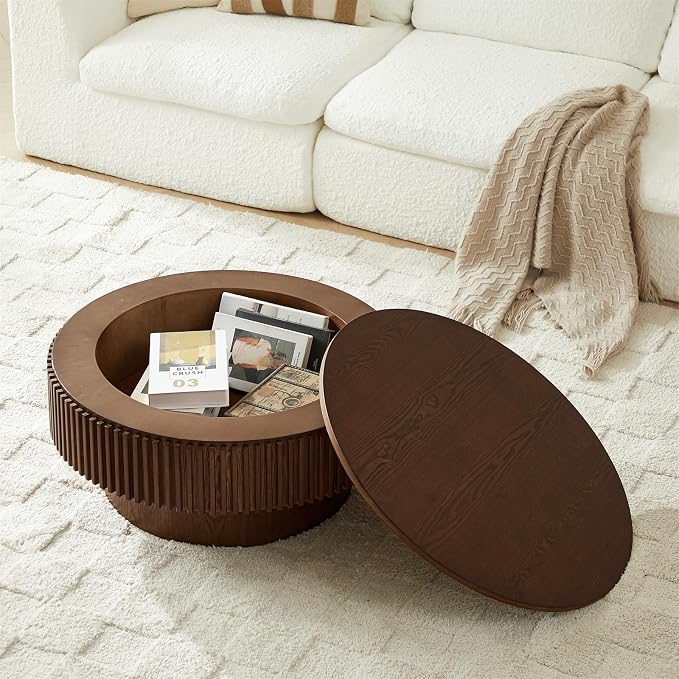 Round Coffee Table for Living Room, Fluted Drum Accent Tea Center Table - Image 8