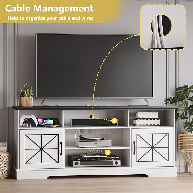 Xixini Farmhouse TV Stand for 65/60/55 Inch Tvs, Rustic Entertainment Center - Image 4